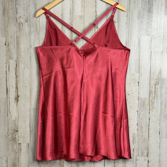 Cacique Red Satin Chemise Lingerie Nightgown Cross-Back Straps Plus Size 18/20 - Picture 2 of 6